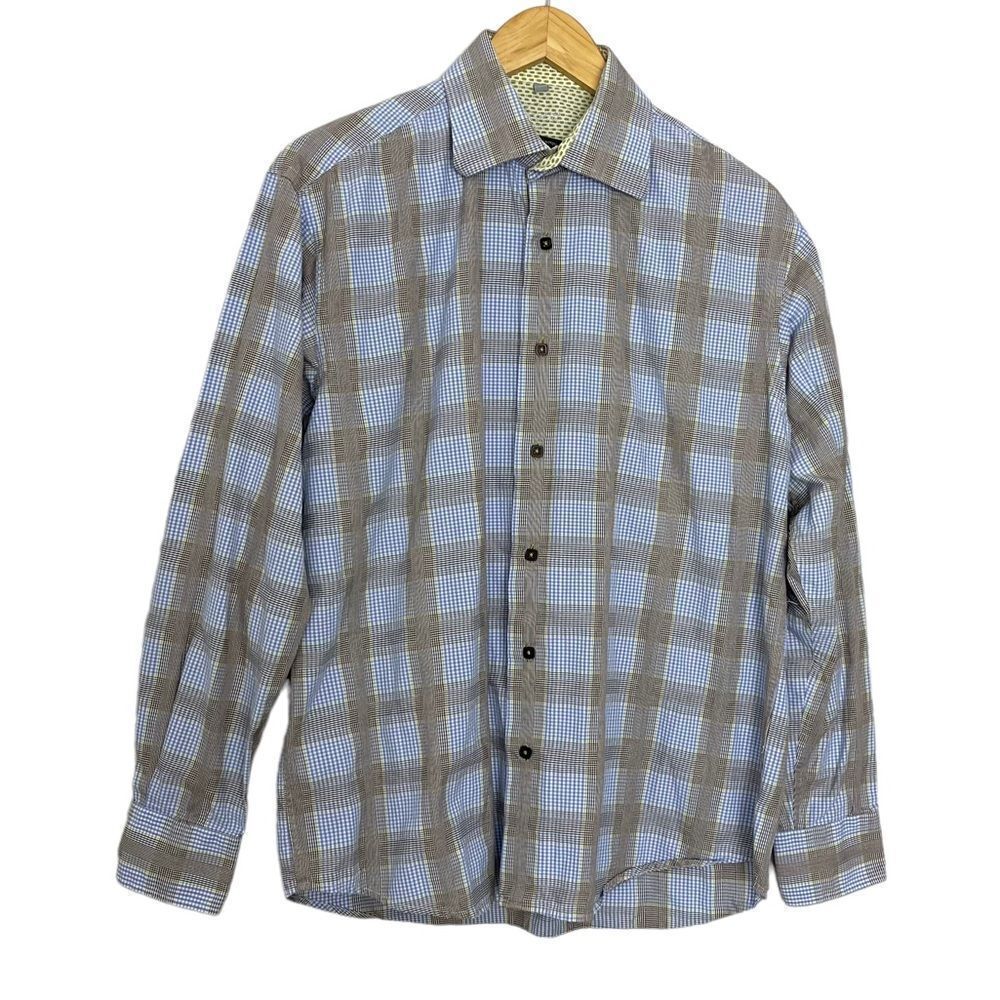 Viscanti Uomo 2 ply Mercerized cotton plaid Men's Casual Shirt Medium